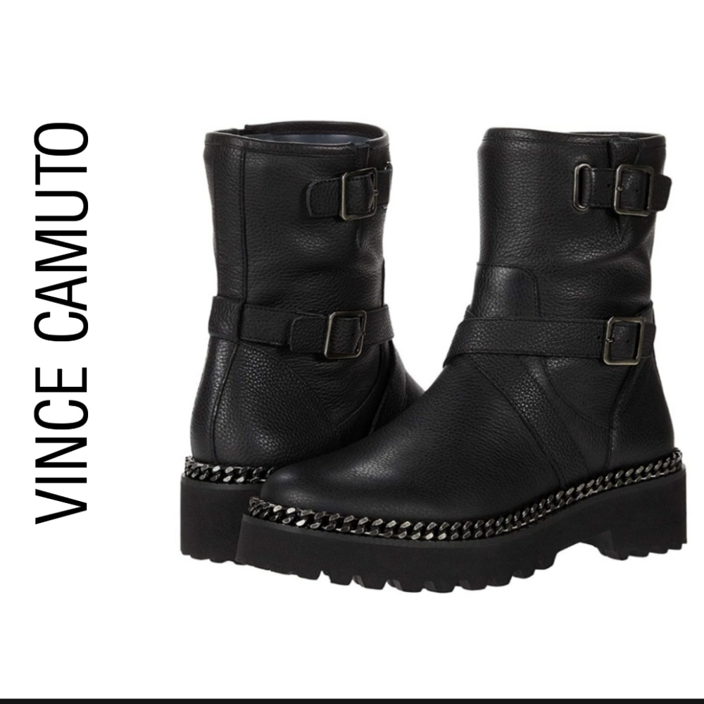 VINCE CAMUTO Womens Messtia Buckle Lug Sole Motocycle Boots Size 7
